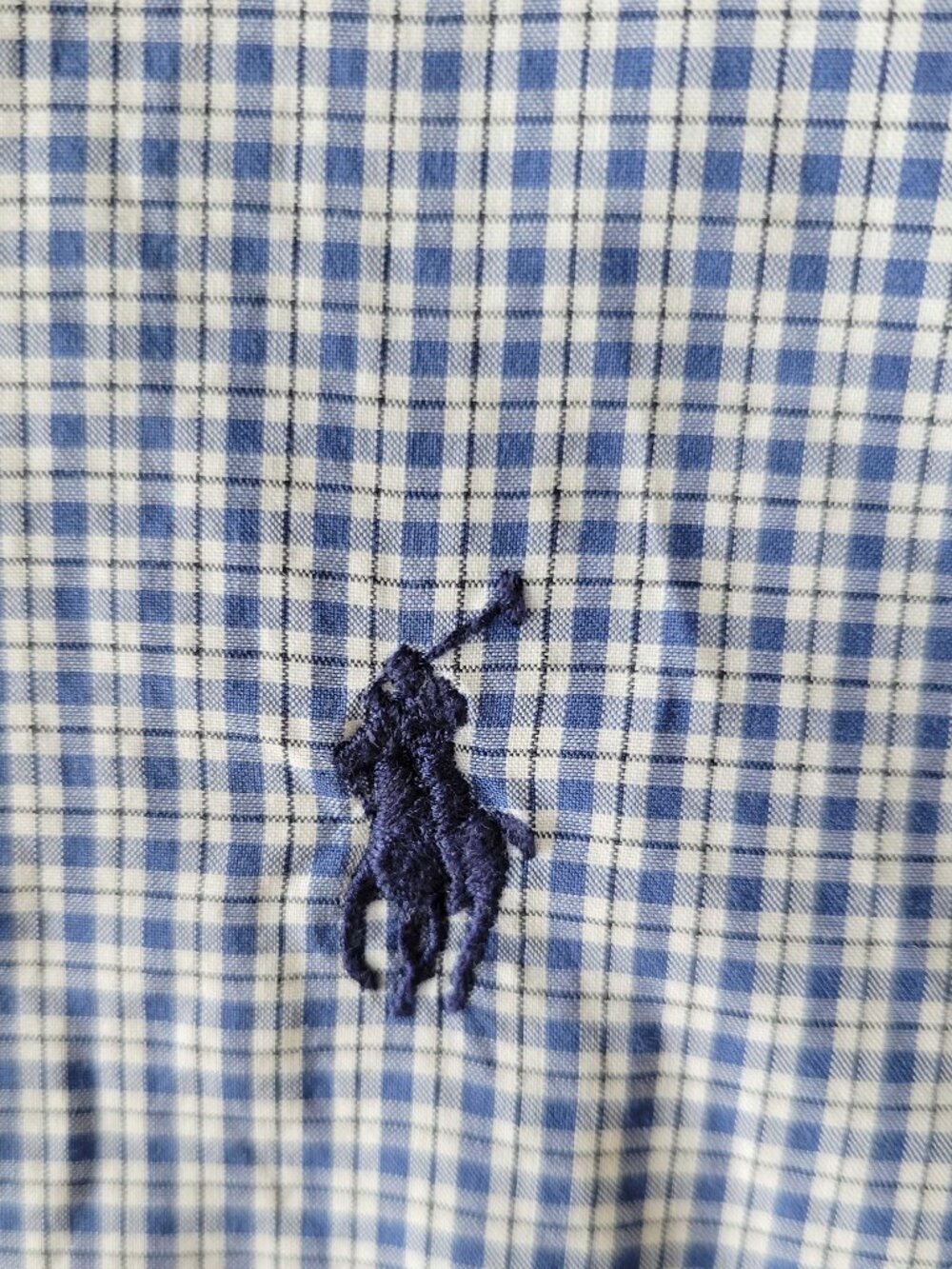 Ralph Lauren Classic Fit Blue White Checkered Plaid Buttoned Up Shirt Mens 17.5 - Picture 4 of 6
